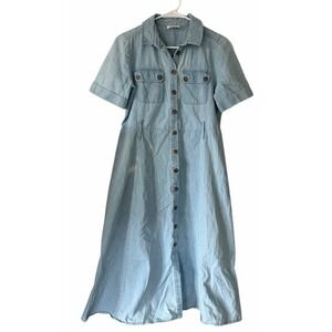 SEZANE Blue Denim Button Up Belted Midi Dress Women's Size 36